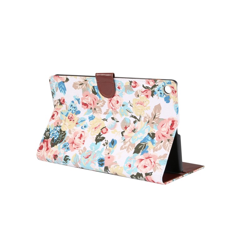 Floral Printed Cloth + PC Wallet Stand Tablet Case for Samsung Galaxy Tab A 10.1 (2019) T510/T515 - White Flowers-4