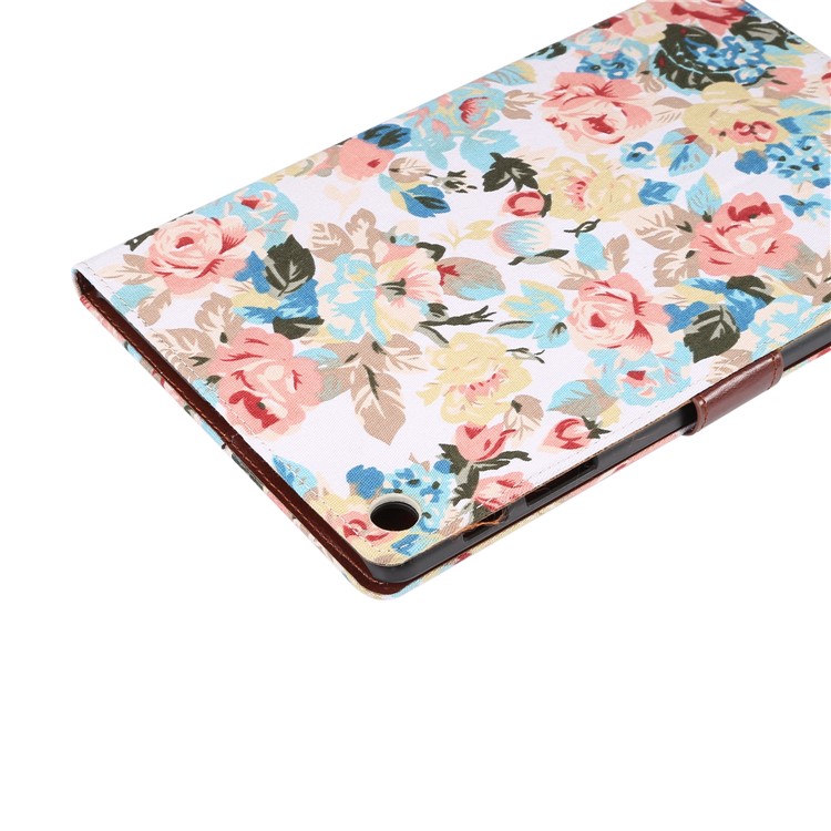 Floral Printed Cloth + PC Wallet Stand Tablet Case for Samsung Galaxy Tab A 10.1 (2019) T510/T515 - White Flowers-6