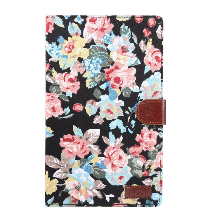Floral Printed Cloth + PC Wallet Stand Tablet Case for Samsung Galaxy Tab A 10.1 (2019) T510/T515 - Black Flowers-2