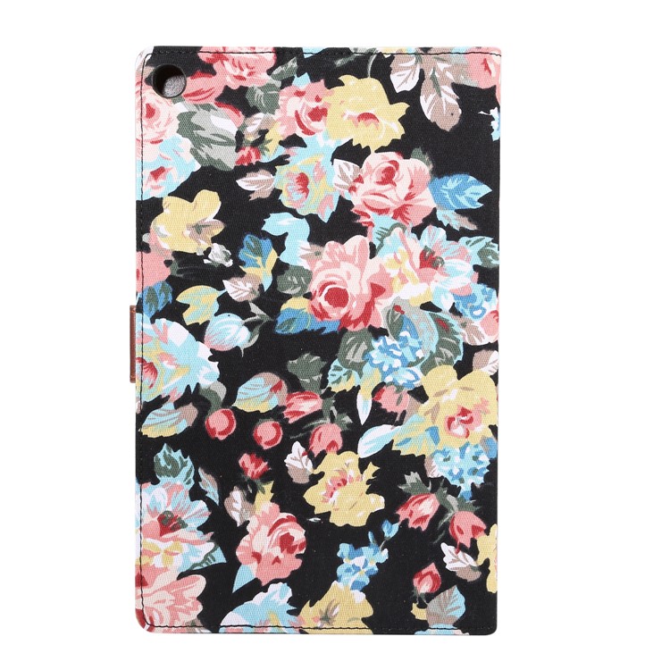 Floral Printed Cloth + PC Wallet Stand Tablet Case for Samsung Galaxy Tab A 10.1 (2019) T510/T515 - Black Flowers-3