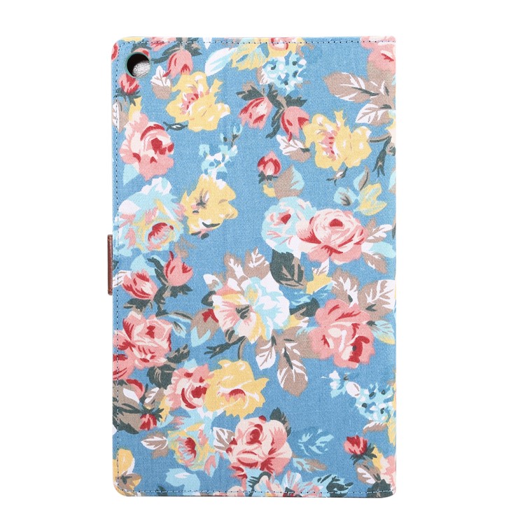 Floral Printed Cloth + PC Wallet Stand Tablet Case for Samsung Galaxy Tab A 10.1 (2019) T510/T515 - Blue Flowers-3