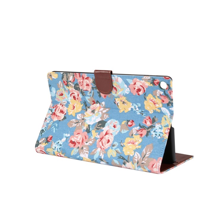 Floral Printed Cloth + PC Wallet Stand Tablet Case for Samsung Galaxy Tab A 10.1 (2019) T510/T515 - Blue Flowers-4