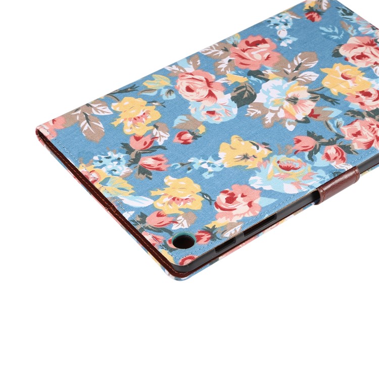 Floral Printed Cloth + PC Wallet Stand Tablet Case for Samsung Galaxy Tab A 10.1 (2019) T510/T515 - Blue Flowers-6