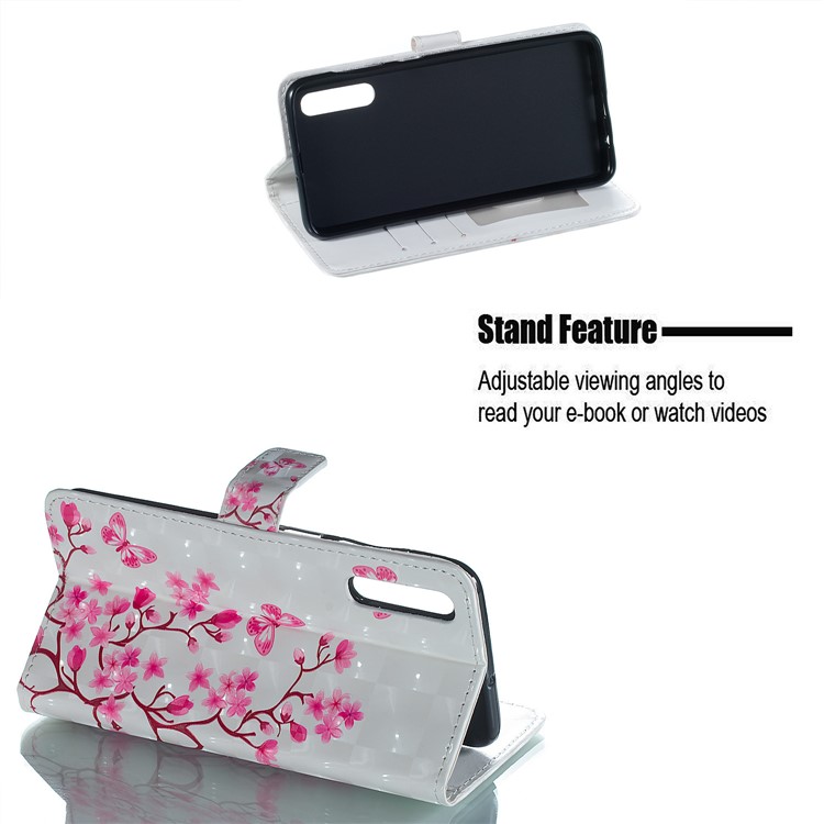 Embossment Light Spot Decor Patterned Leather Wallet Cover for Samsung Galaxy A50 / A50s / A30s - Pink Flower and Butterfly-4