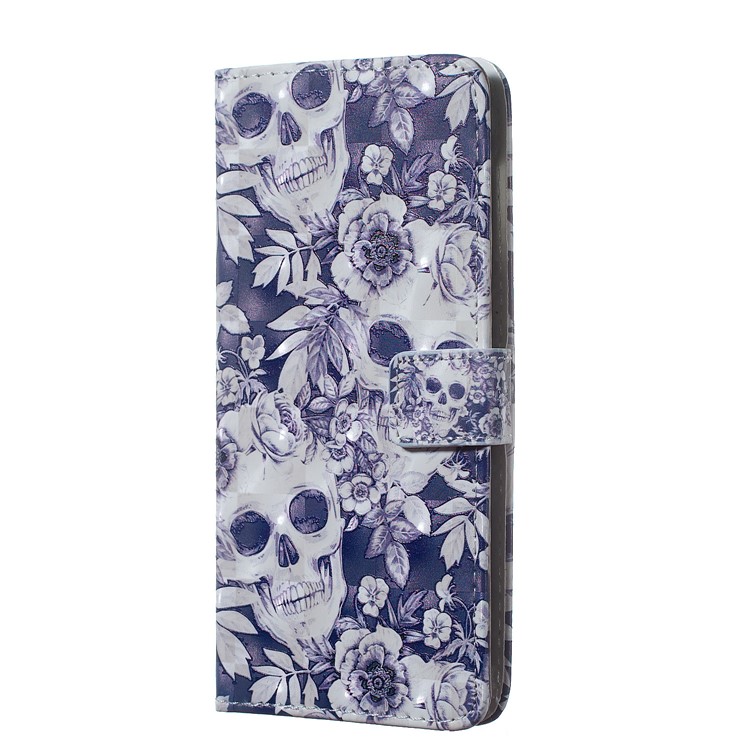 Embossment Light Spot Decor Patterned Leather Wallet Cover for Samsung Galaxy A50 / A50s / A30s - Skull and Flower-2