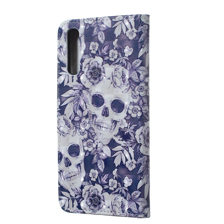Embossment Light Spot Decor Patterned Leather Wallet Cover for Samsung Galaxy A50 / A50s / A30s - Skull and Flower-3