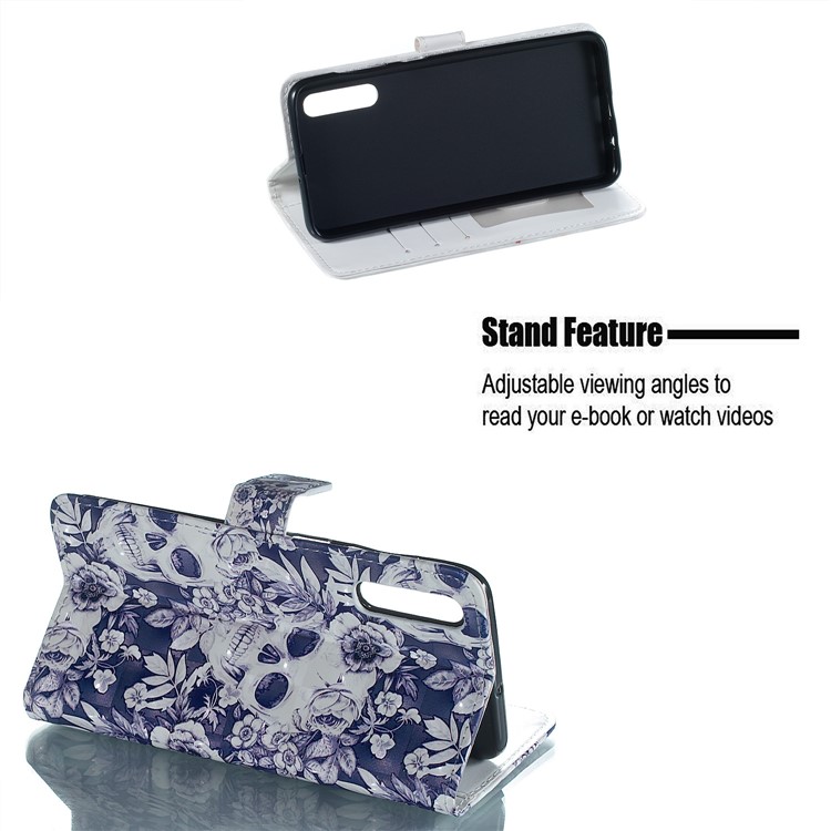 Embossment Light Spot Decor Patterned Leather Wallet Cover for Samsung Galaxy A50 / A50s / A30s - Skull and Flower-4