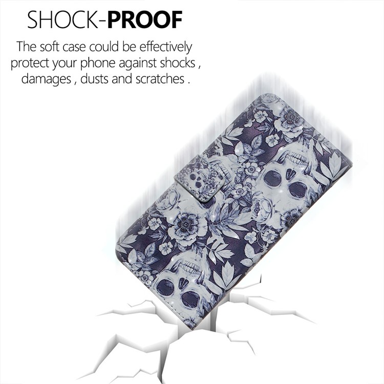 Embossment Light Spot Decor Patterned Leather Wallet Cover for Samsung Galaxy A50 / A50s / A30s - Skull and Flower-6