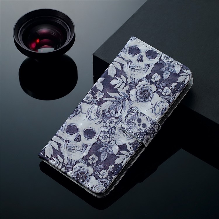 Embossment Light Spot Decor Patterned Leather Wallet Cover for Samsung Galaxy A50 / A50s / A30s - Skull and Flower-8