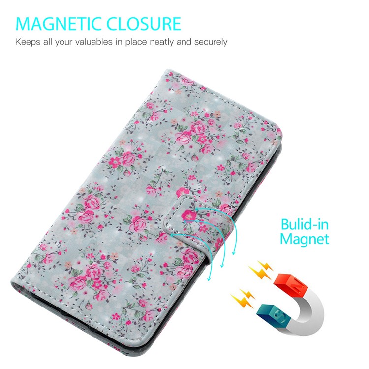 Embossment Light Spot Decor Patterned Leather Wallet Cover for Samsung Galaxy A50 - Vivid Flower-7