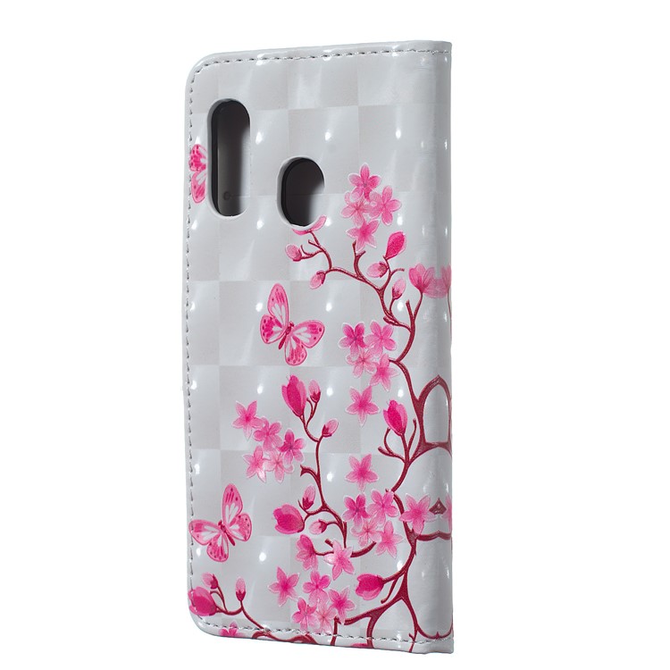 Light Spot Decor Patterned Embossed Leather Wallet Case for Samsung Galaxy A40 - Butterfly Flower-3
