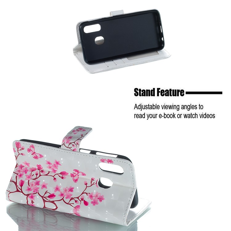 Light Spot Decor Patterned Embossed Leather Wallet Case for Samsung Galaxy A40 - Butterfly Flower-4