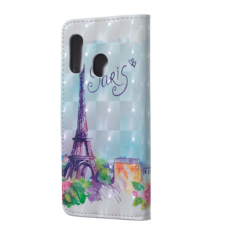 Light Spot Decor Patterned Embossed Leather Wallet Case for Samsung Galaxy A40 - Eiffel Tower-11