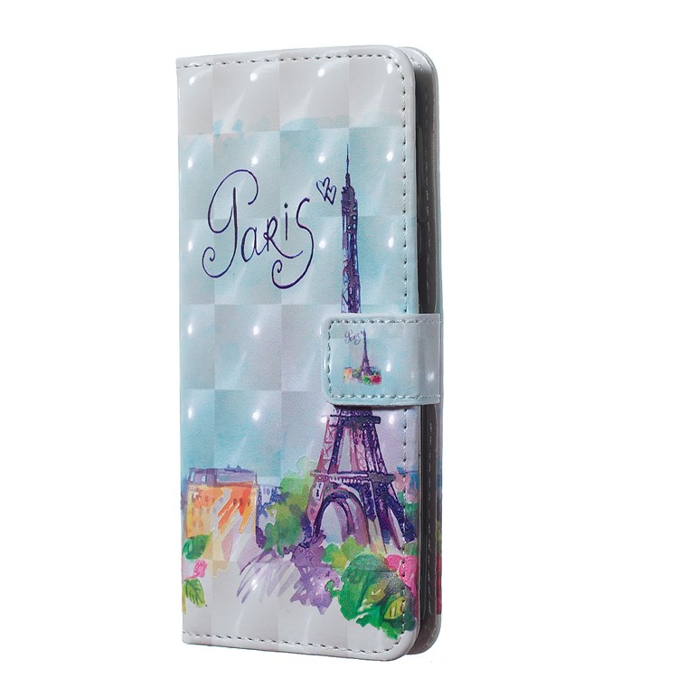 Light Spot Decor Patterned Embossed Leather Wallet Case for Samsung Galaxy A40 - Eiffel Tower-2