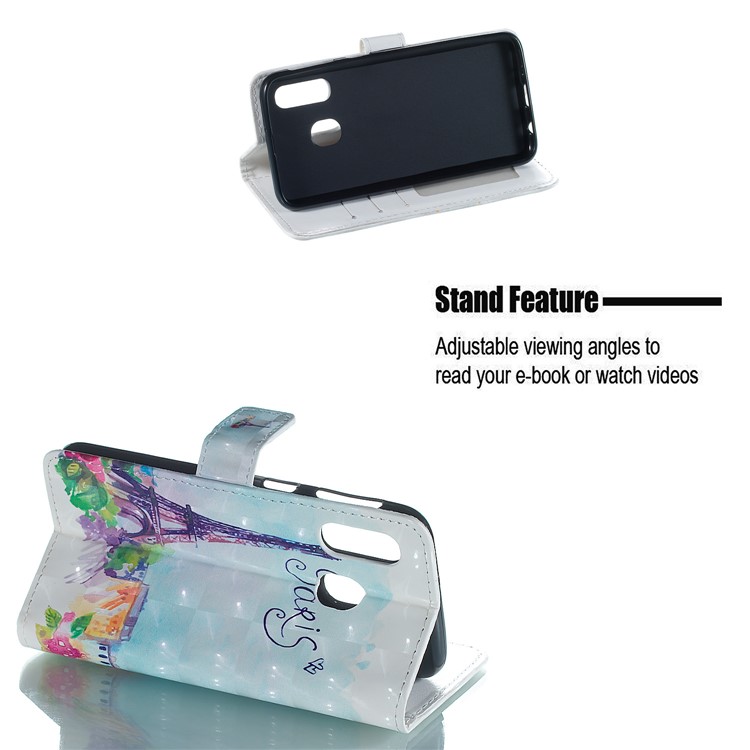 Light Spot Decor Patterned Embossed Leather Wallet Case for Samsung Galaxy A40 - Eiffel Tower-4