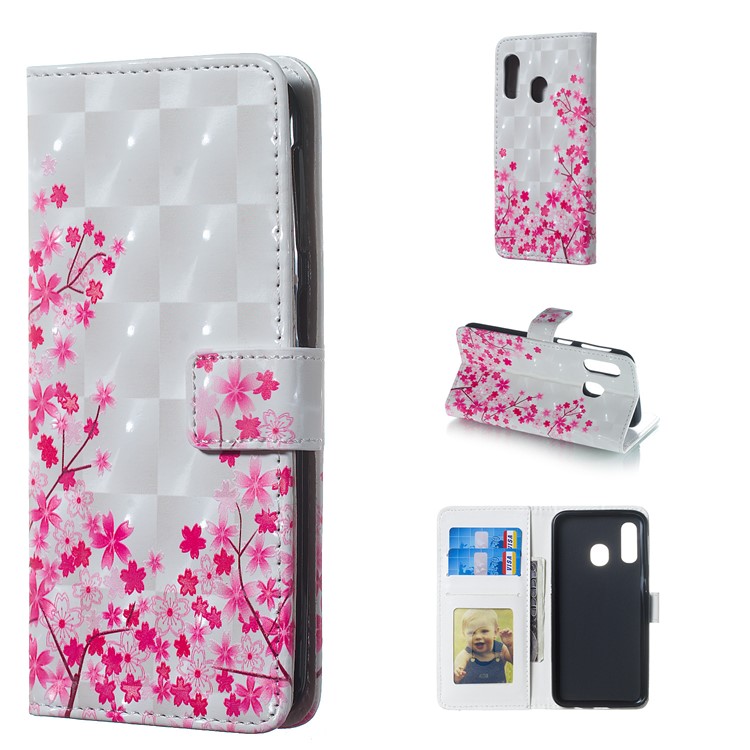 Light Spot Decor Patterned Embossed Leather Wallet Case for Samsung Galaxy A40 - Blooming Flowers-9