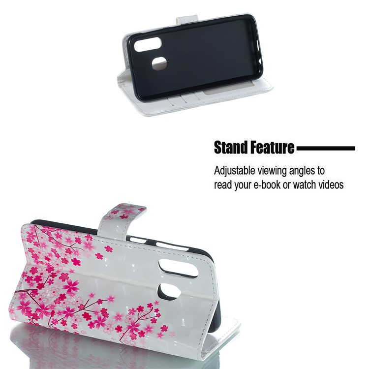 Light Spot Decor Patterned Embossed Leather Wallet Case for Samsung Galaxy A40 - Blooming Flowers-4
