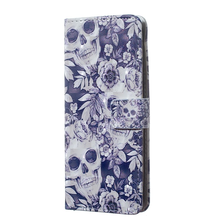 Light Spot Decor Patterned Embossed Leather Wallet Case for Samsung Galaxy A40 - Skull-2