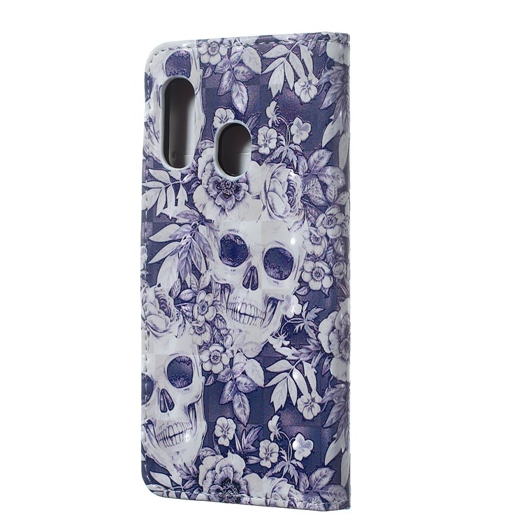 Light Spot Decor Patterned Embossed Leather Wallet Case for Samsung Galaxy A40 - Skull-3