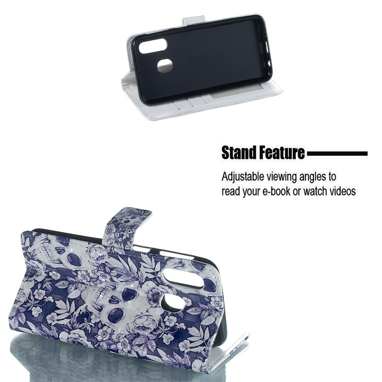 Light Spot Decor Patterned Embossed Leather Wallet Case for Samsung Galaxy A40 - Skull-4