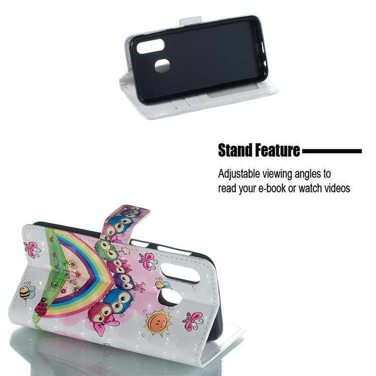 Light Spot Decor Patterned Embossed Leather Wallet Case for Samsung Galaxy A40 - Animals and Flowers-4