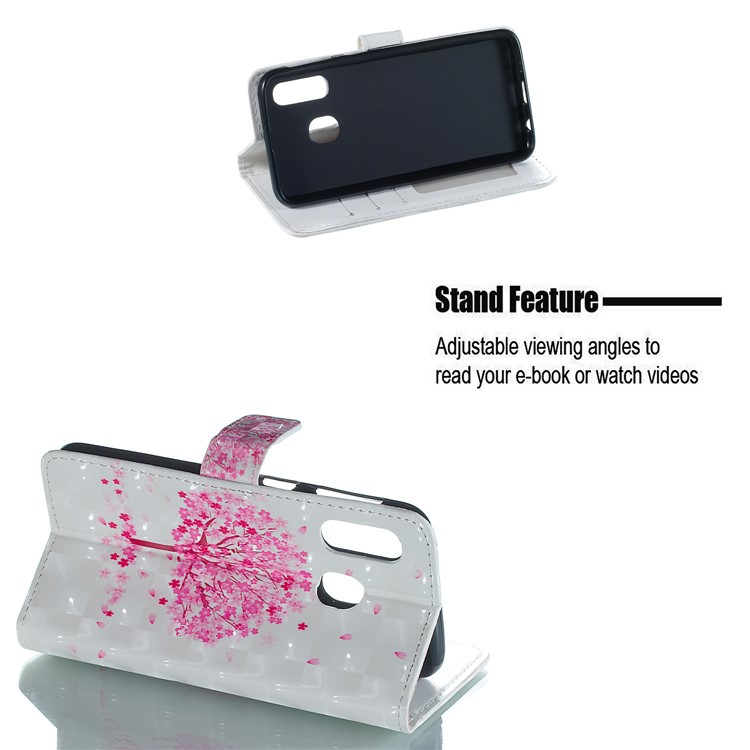 Light Spot Decor Patterned Embossed Leather Wallet Case for Samsung Galaxy A40 - Flowered Tree-4
