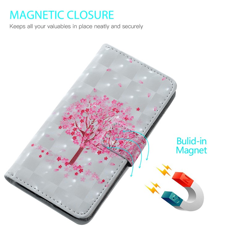 Light Spot Decor Patterned Embossed Leather Wallet Case for Samsung Galaxy A40 - Flowered Tree-7