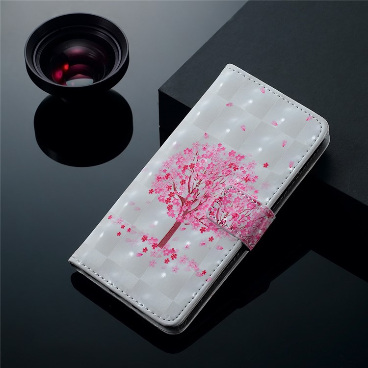 Light Spot Decor Patterned Embossed Leather Wallet Case for Samsung Galaxy A40 - Flowered Tree-8