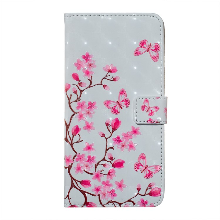 Patterned Light Spot Decor Embossment Leather Wallet Case for Samsung Galaxy A70 - Pink Flower and Butterfly-5