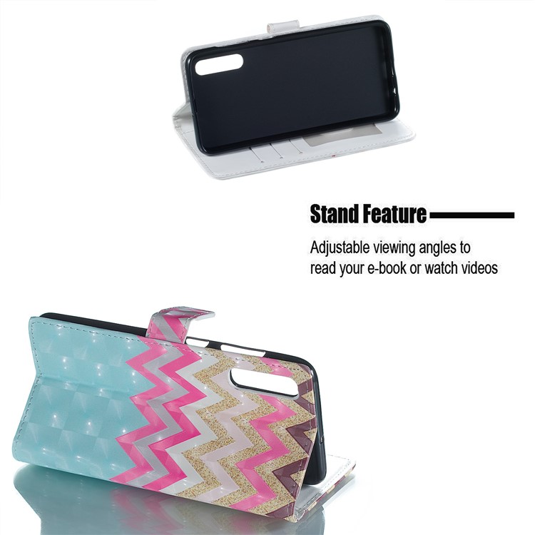 Patterned Light Spot Decor Embossment Leather Wallet Case for Samsung Galaxy A70 - Chevron Stripe-4