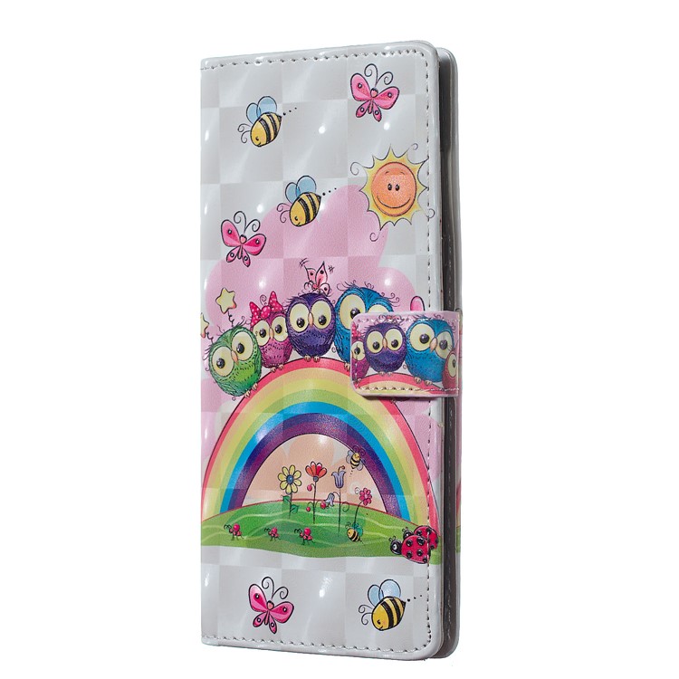 Patterned Light Spot Decor Embossment Leather Wallet Case for Samsung Galaxy A70 - Rainbow and Owls-2