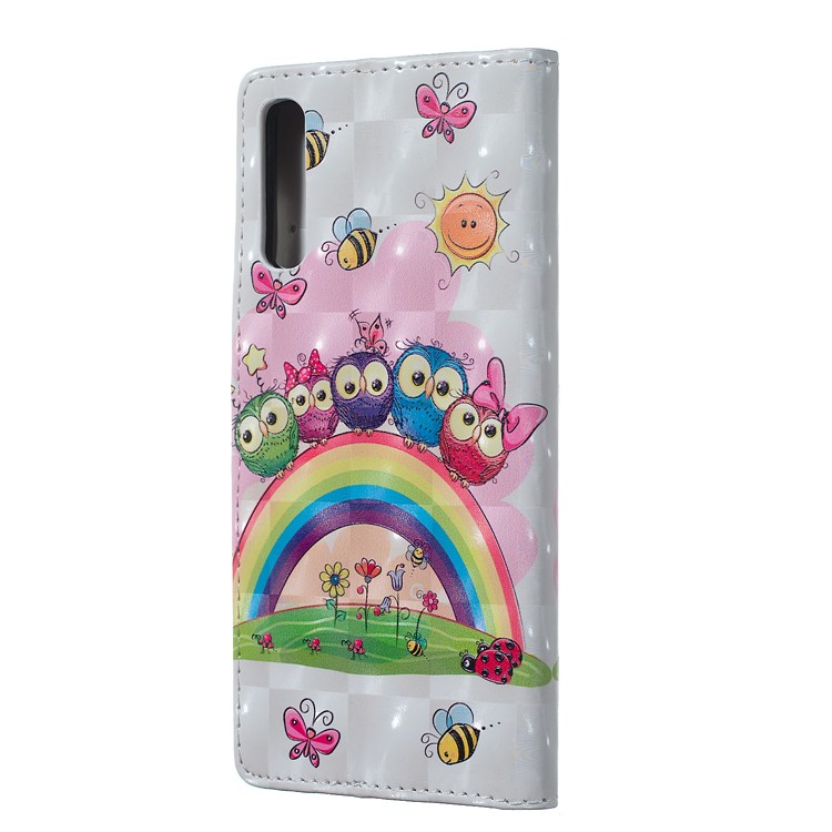 Patterned Light Spot Decor Embossment Leather Wallet Case for Samsung Galaxy A70 - Rainbow and Owls-3