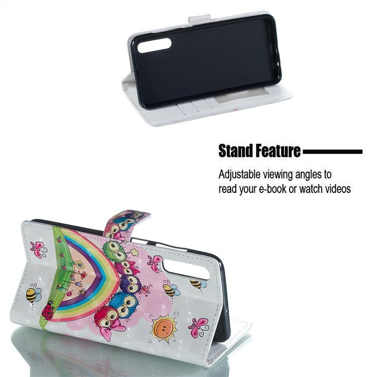 Patterned Light Spot Decor Embossment Leather Wallet Case for Samsung Galaxy A70 - Rainbow and Owls-4