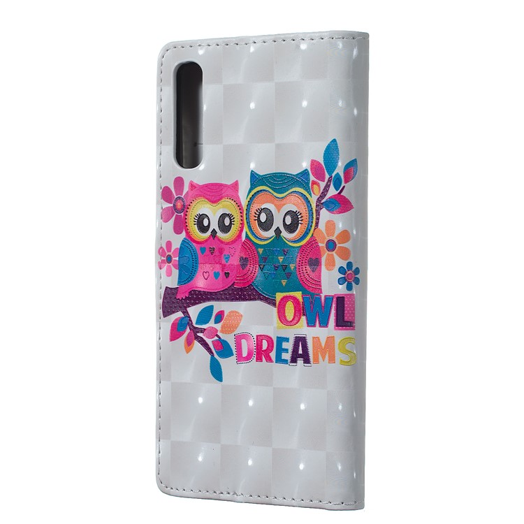 Patterned Light Spot Decor Embossment Leather Wallet Case for Samsung Galaxy A70 - Owls on Branch-3