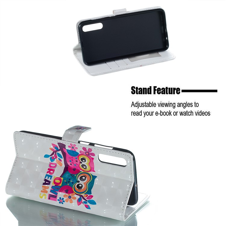 Patterned Light Spot Decor Embossment Leather Wallet Case for Samsung Galaxy A70 - Owls on Branch-4