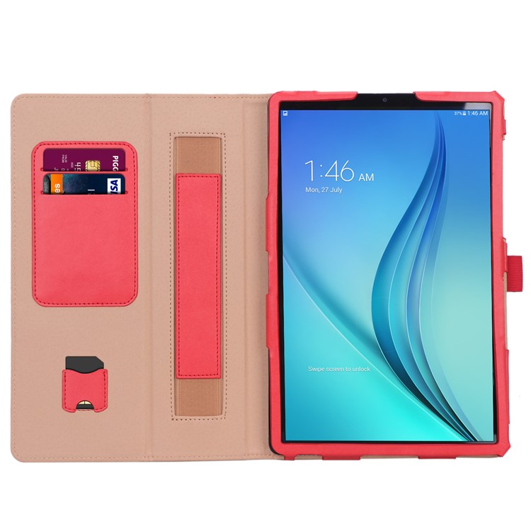 Card Holder Stand PU Leather Tablet Case with Elastic Hand Strap for Samsung Galaxy Tab S5e SM-T720 - Rose-10