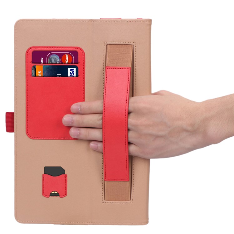 Card Holder Stand PU Leather Tablet Case with Elastic Hand Strap for Samsung Galaxy Tab S5e SM-T720 - Rose-12