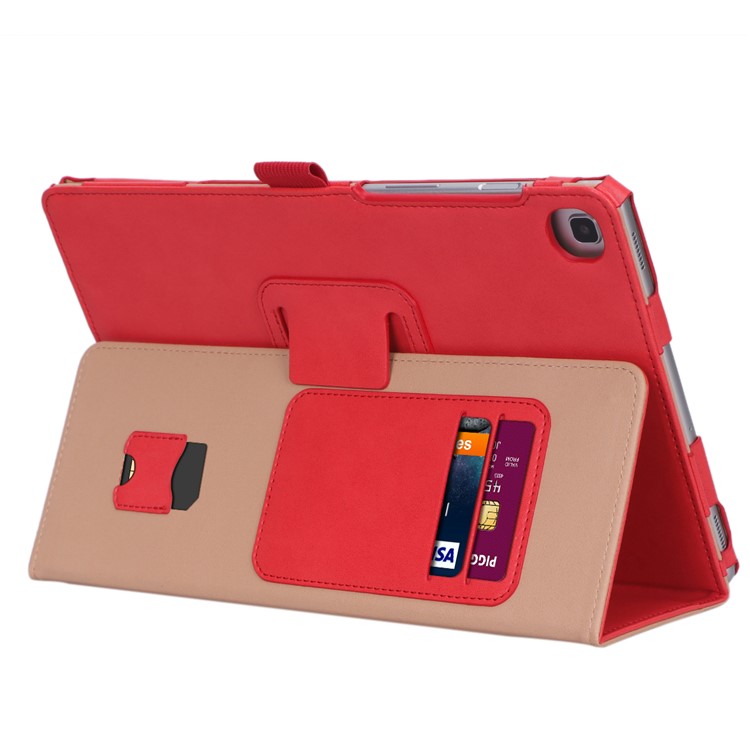 Card Holder Stand PU Leather Tablet Case with Elastic Hand Strap for Samsung Galaxy Tab S5e SM-T720 - Rose-8