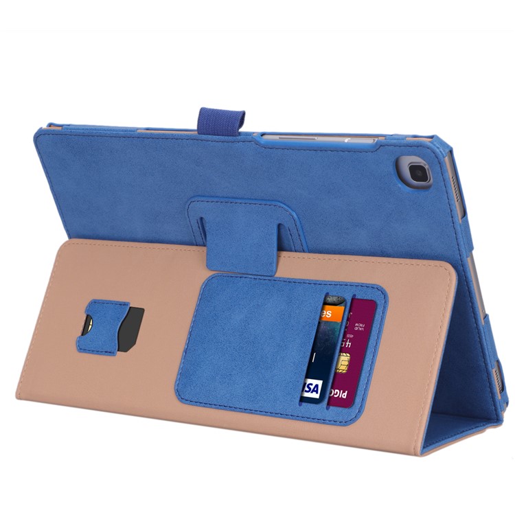 Card Holder Stand PU Leather Tablet Case with Elastic Hand Strap for Samsung Galaxy Tab S5e SM-T720 - Blue-10