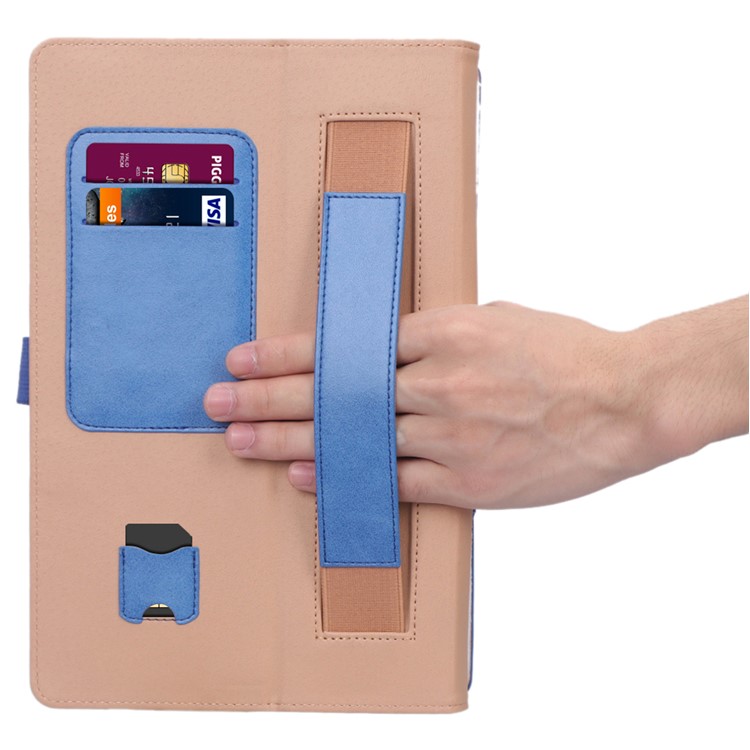 Card Holder Stand PU Leather Tablet Case with Elastic Hand Strap for Samsung Galaxy Tab S5e SM-T720 - Blue-12