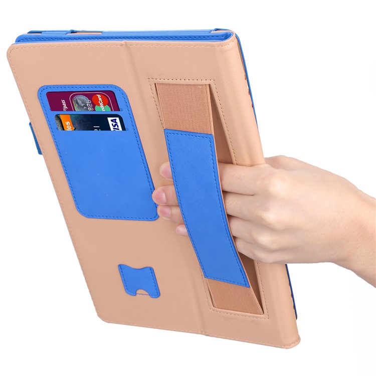 Card Holder Stand PU Leather Tablet Case with Elastic Hand Strap for Samsung Galaxy Tab S5e SM-T720 - Blue-13