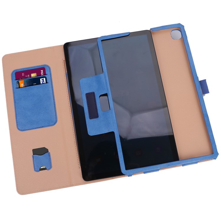 Card Holder Stand PU Leather Tablet Case with Elastic Hand Strap for Samsung Galaxy Tab S5e SM-T720 - Blue-2