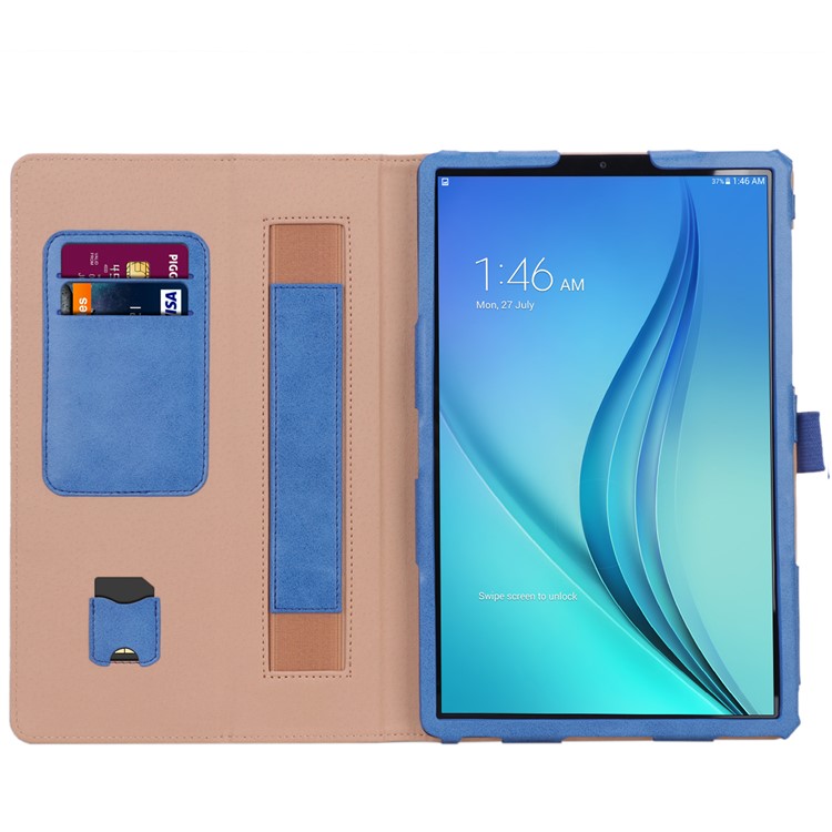 Card Holder Stand PU Leather Tablet Case with Elastic Hand Strap for Samsung Galaxy Tab S5e SM-T720 - Blue-3