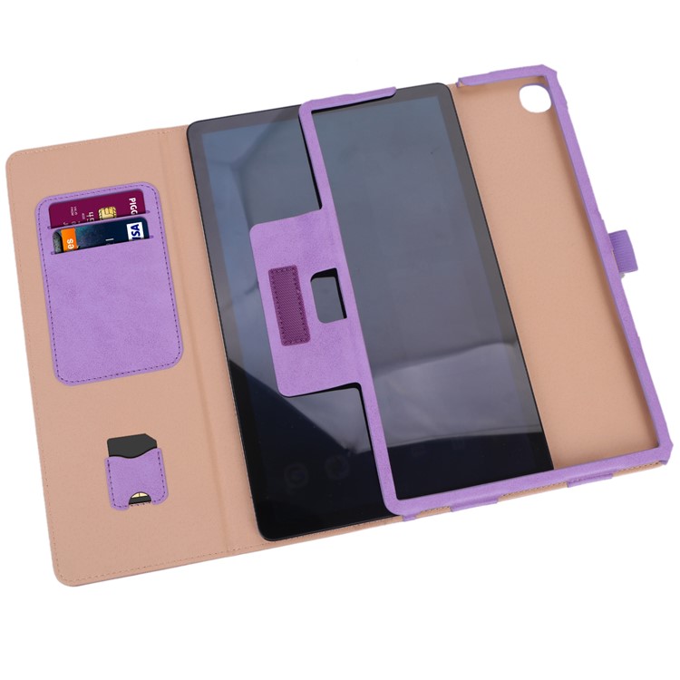 Card Holder Stand PU Leather Tablet Case with Elastic Hand Strap for Samsung Galaxy Tab S5e SM-T720 - Purple-11