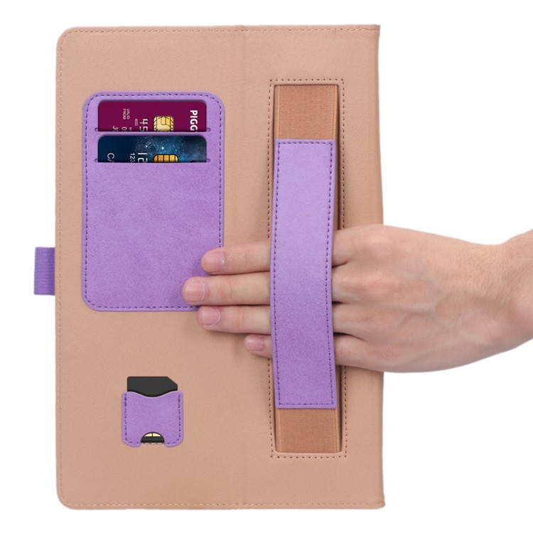 Card Holder Stand PU Leather Tablet Case with Elastic Hand Strap for Samsung Galaxy Tab S5e SM-T720 - Purple-12