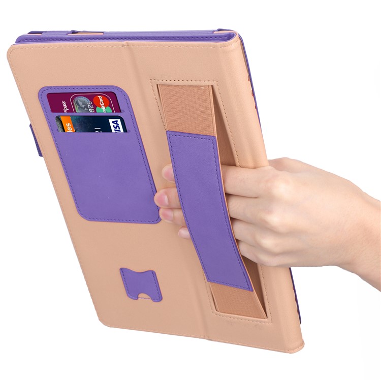 Card Holder Stand PU Leather Tablet Case with Elastic Hand Strap for Samsung Galaxy Tab S5e SM-T720 - Purple-13