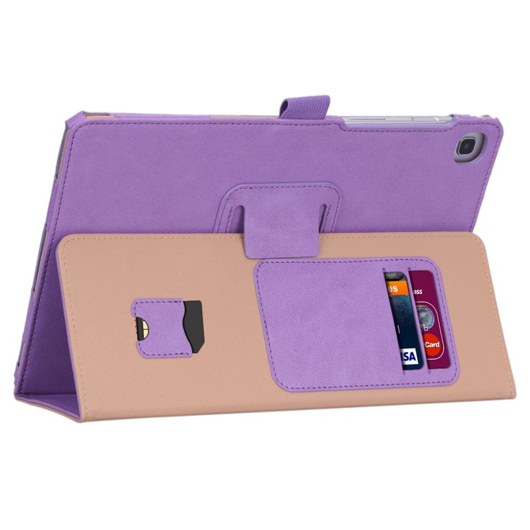 Card Holder Stand PU Leather Tablet Case with Elastic Hand Strap for Samsung Galaxy Tab S5e SM-T720 - Purple-7