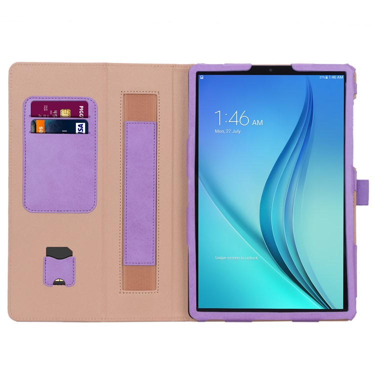 Card Holder Stand PU Leather Tablet Case with Elastic Hand Strap for Samsung Galaxy Tab S5e SM-T720 - Purple-9