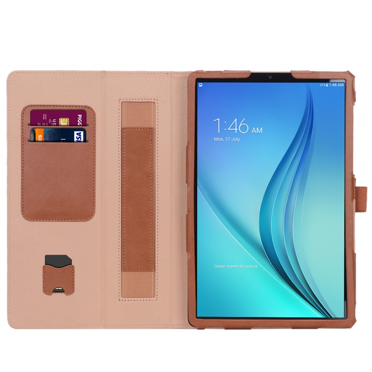 Card Holder Stand PU Leather Tablet Case with Elastic Hand Strap for Samsung Galaxy Tab S5e SM-T720 - Brown-6