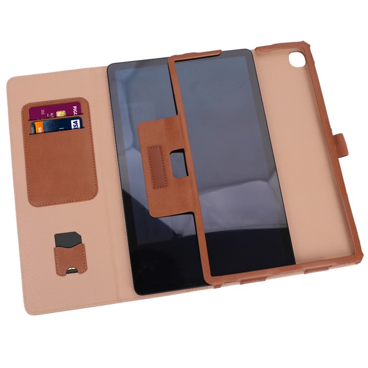 Card Holder Stand PU Leather Tablet Case with Elastic Hand Strap for Samsung Galaxy Tab S5e SM-T720 - Brown-7